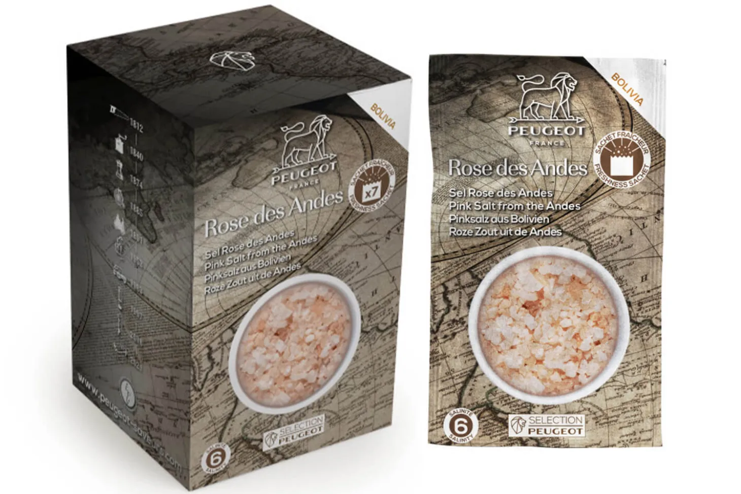 Coffret de 7 sachets fraîcheur Peugeot sel rose des Andes - 7x50g