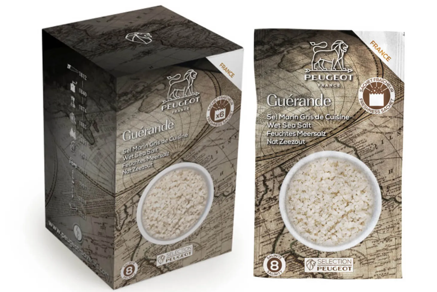 Coffret de 6 sachets fraîcheur Peugeot sel de Guérande humide - 6x50g