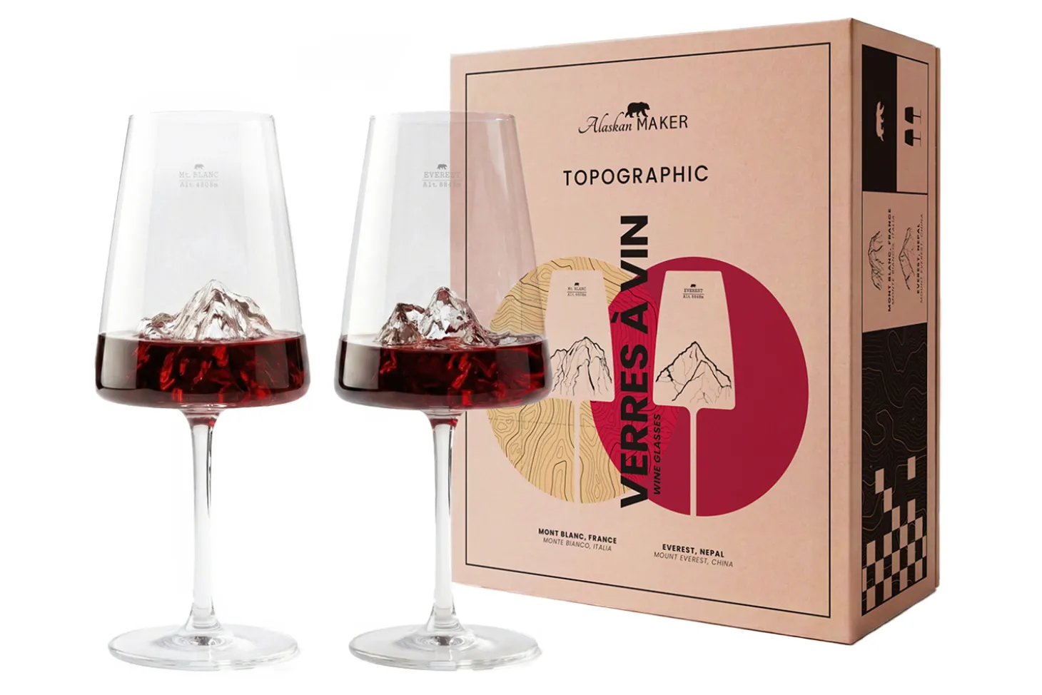 Coffret de 2 verres à vin Alaskan Maker Topographic Mont Blanc & Everest