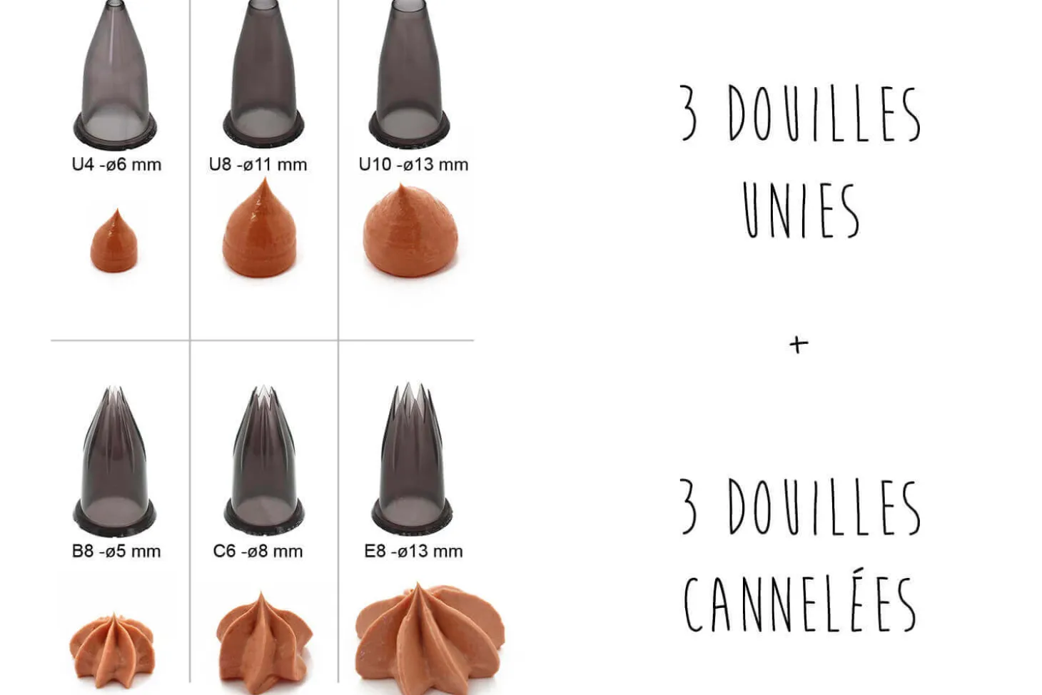 Coffret 6 douilles De Buyer Classic en Tritan unies et cannelées