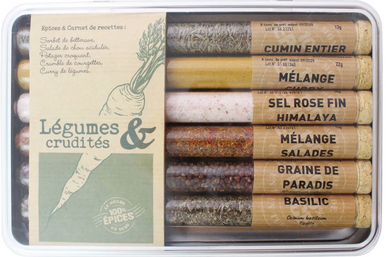 Coffret d'épices Le Monde en Tube Légumes et Crudités 6 saveurs