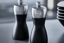Coffret duo de moulins à poivre et à sel sec Peugeot Fidji en bois de hêtre et inox noir