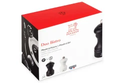 Coffret duo moulin à sel et poivre Peugeot Bistro en bois noir + blanc 10cm
