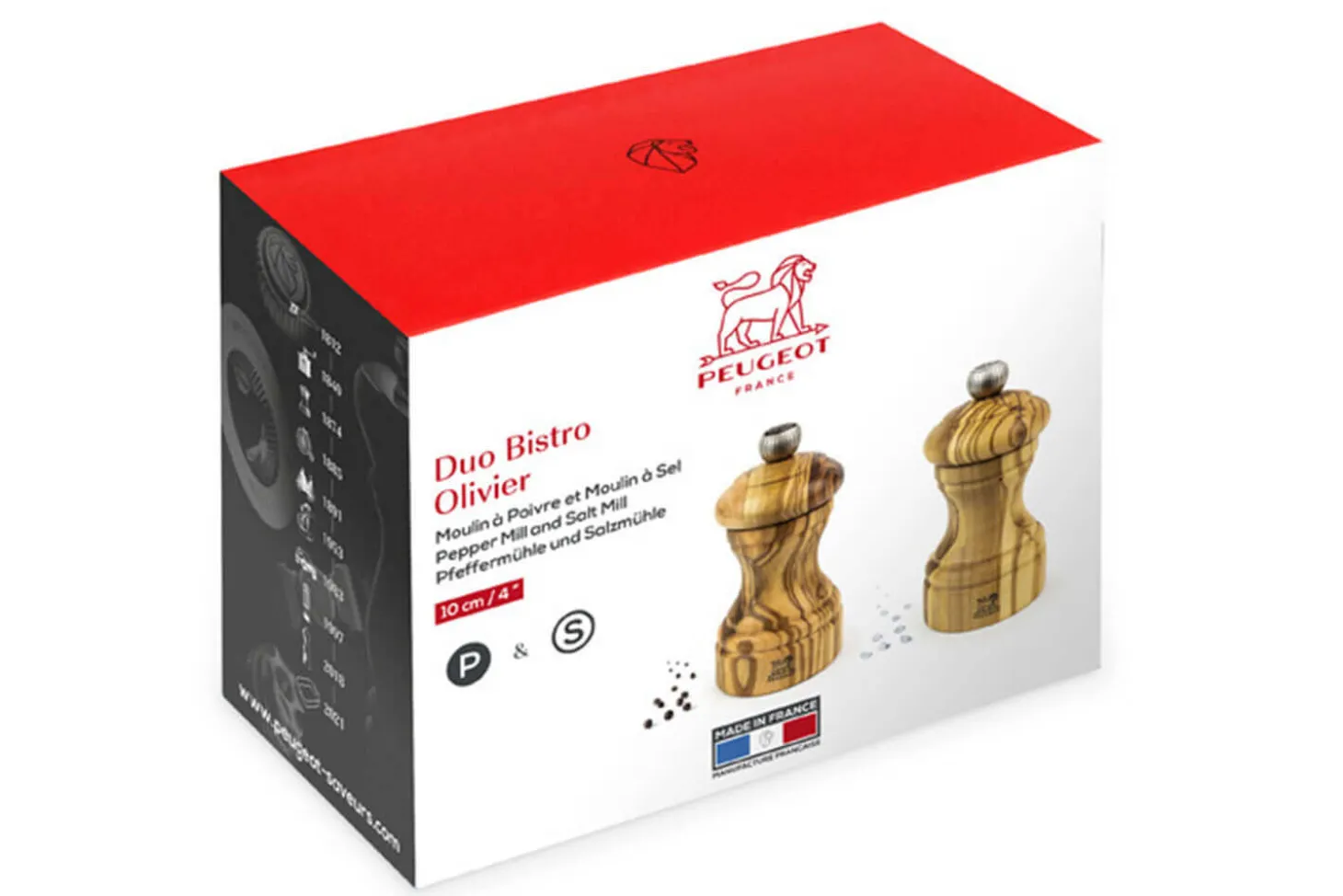 Coffret duo moulin à sel et poivre Peugeot Bistro en bois d'olivier 10cm