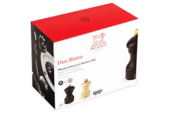 Coffret duo moulin à sel et poivre Peugeot Bistro en bois chocolat + naturel 10cm