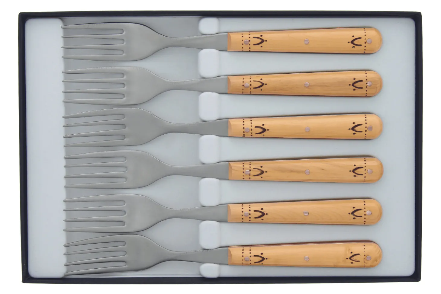 Coffret 6 fourchettes de table Nontron 87601 manche buis pyrogravé 10cm