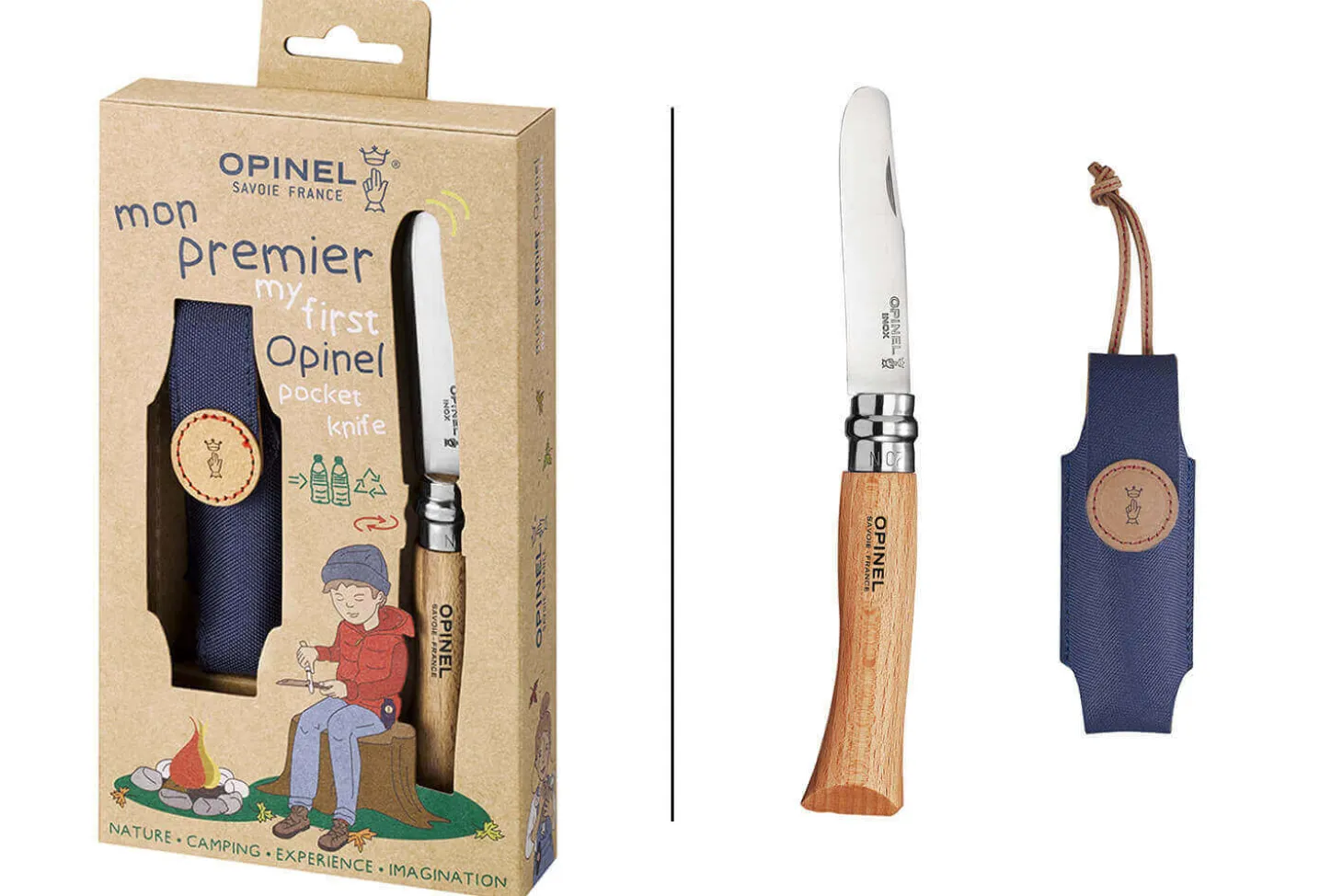 Coffret Mon premier Opinel lame arrondie 8cm + étui