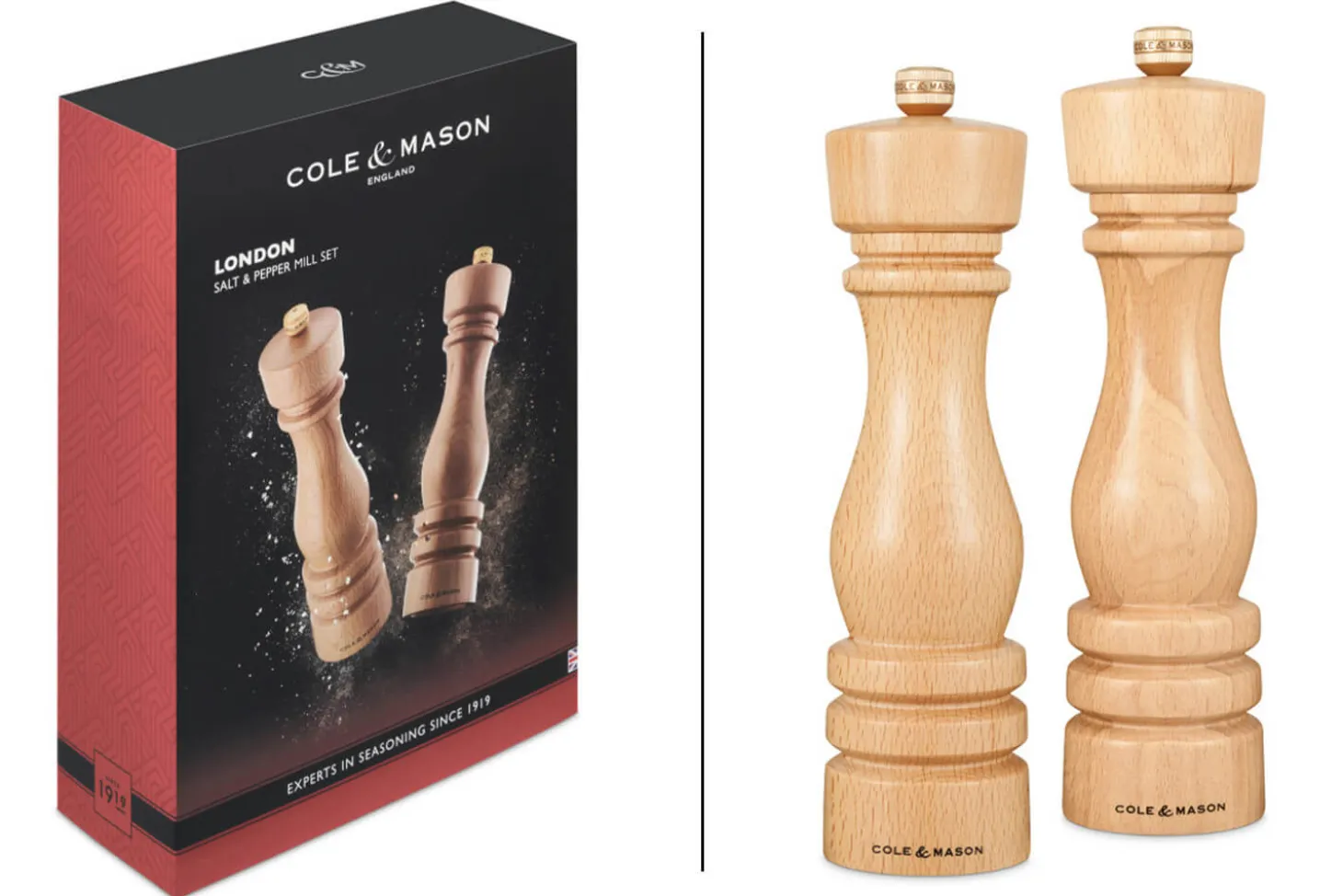 Coffret moulins sel et poivre Cole & Mason London hêtre 22cm