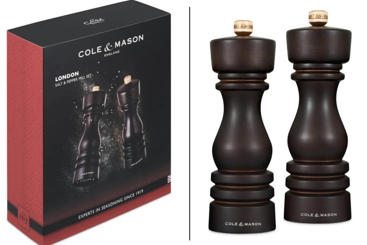 Coffret moulins sel et poivre Cole & Mason London chocolat 18cm