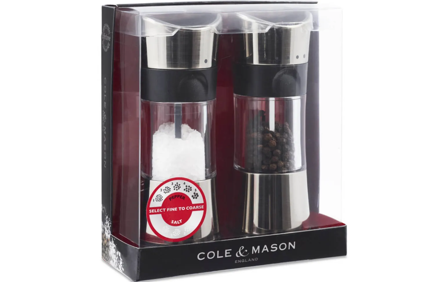Coffret moulins sel et poivre Cole & Mason Horsham en acrylique et inox 15,4cm