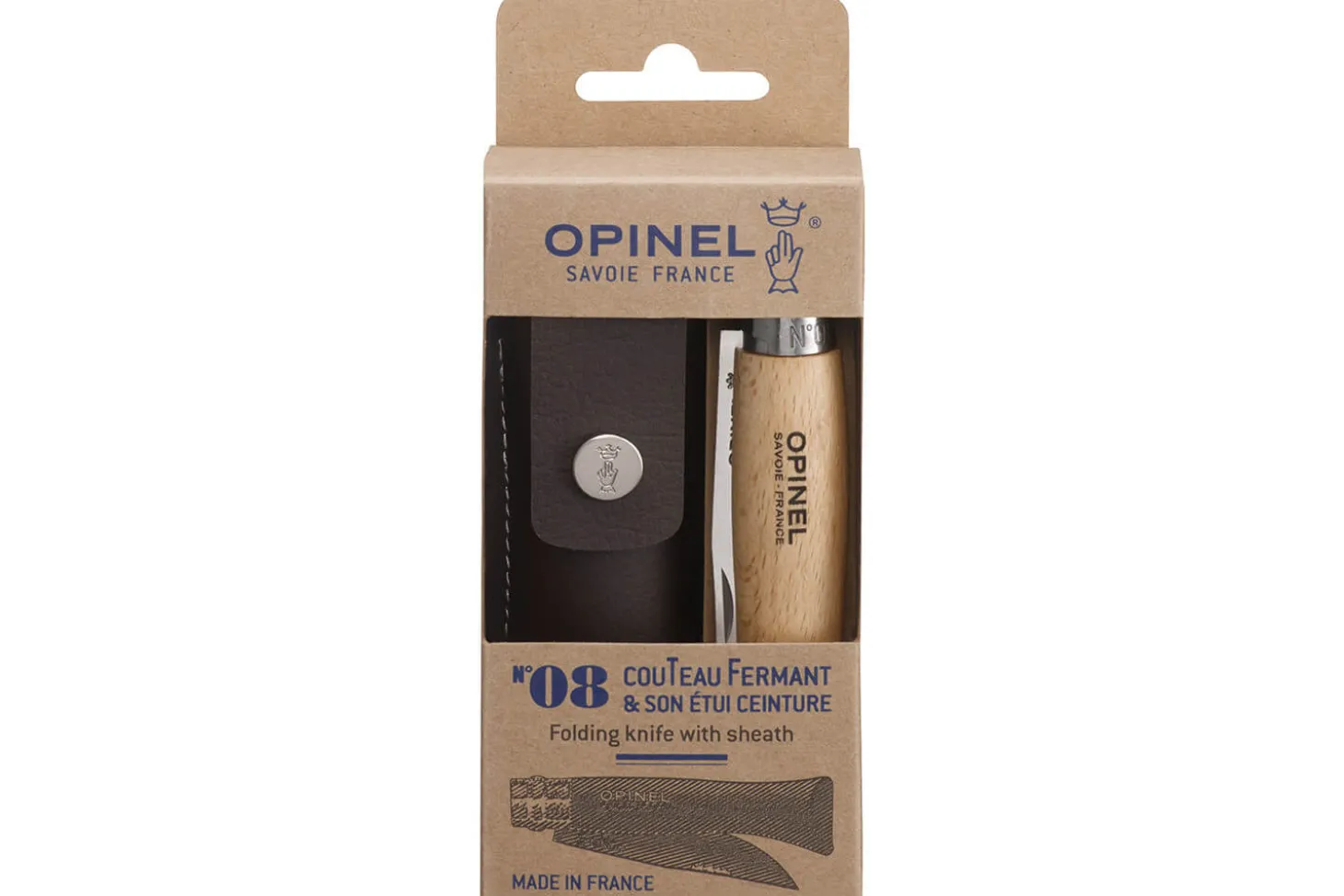 Coffret Opinel traditionnel n°8 lame 8.5cm virole tournante + étui