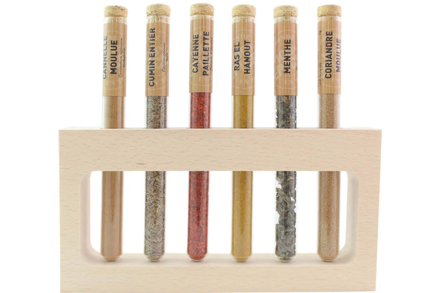 Coffret 6 épices en tube Le Monde en Tube Saveurs orientales + support bois