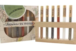 Coffret 6 épices en tube Le Monde en Tube Saveurs de nos régions + support bois