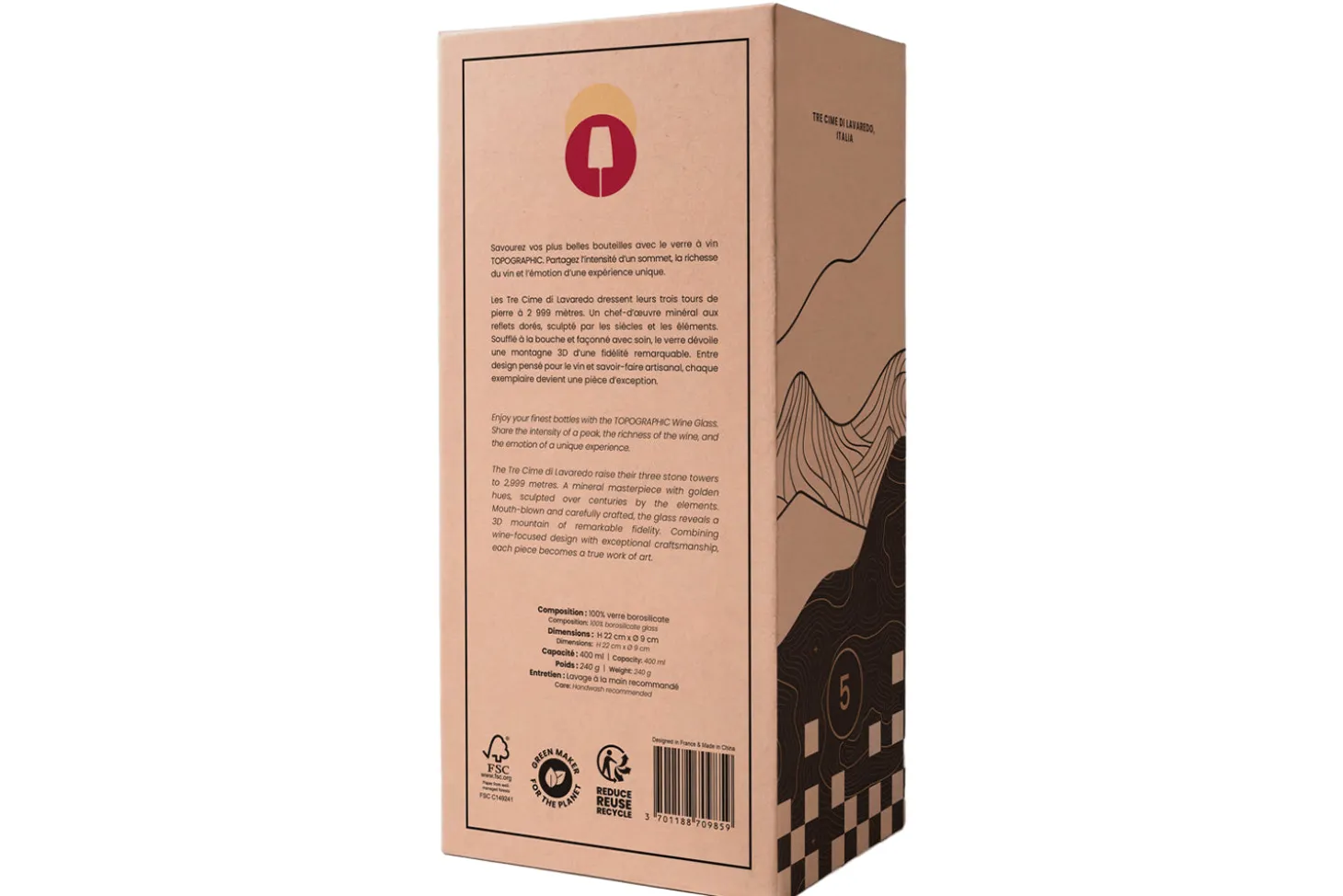 Coffret verre à vin Alaskan Maker Topographic Tre Cime di Lavaredo