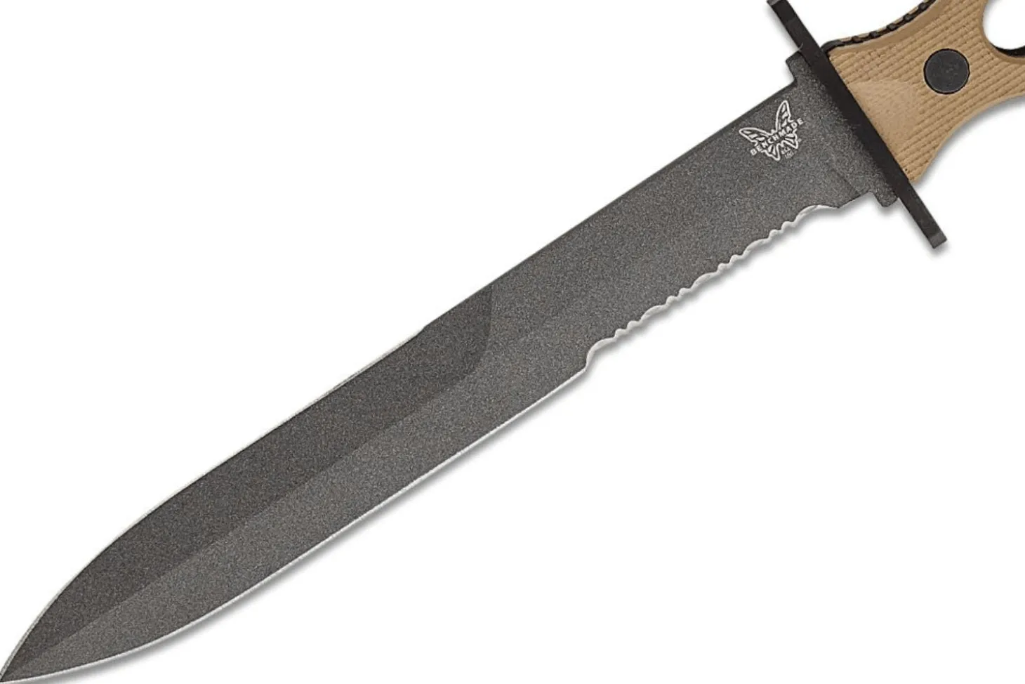 Couteau Benchmade SOCP 185SBK_1 lame semi-dentée 18cm manche ajouré en G10 taupe avec étui