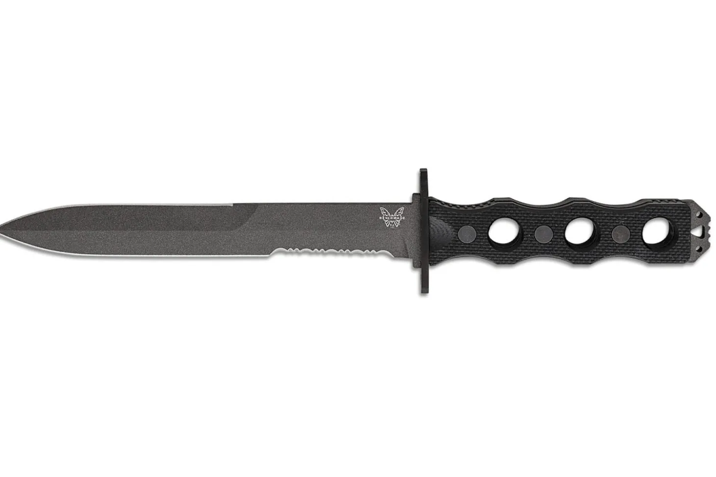 Couteau Benchmade SOCP 185SBK lame semi-dentée 18cm manche ajouré en G10 noir avec étui