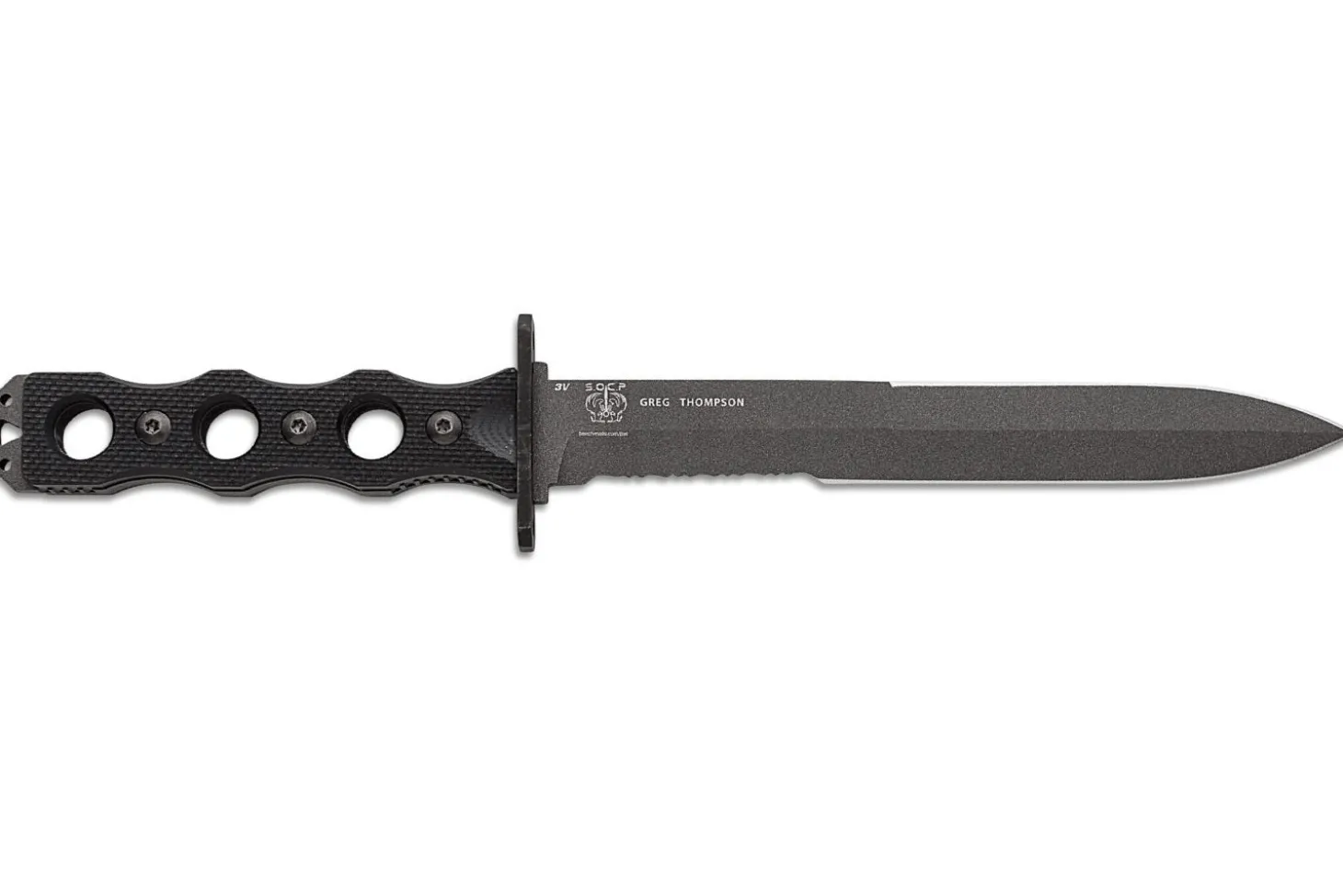 Couteau Benchmade SOCP 185SBK lame semi-dentée 18cm manche ajouré en G10 noir avec étui