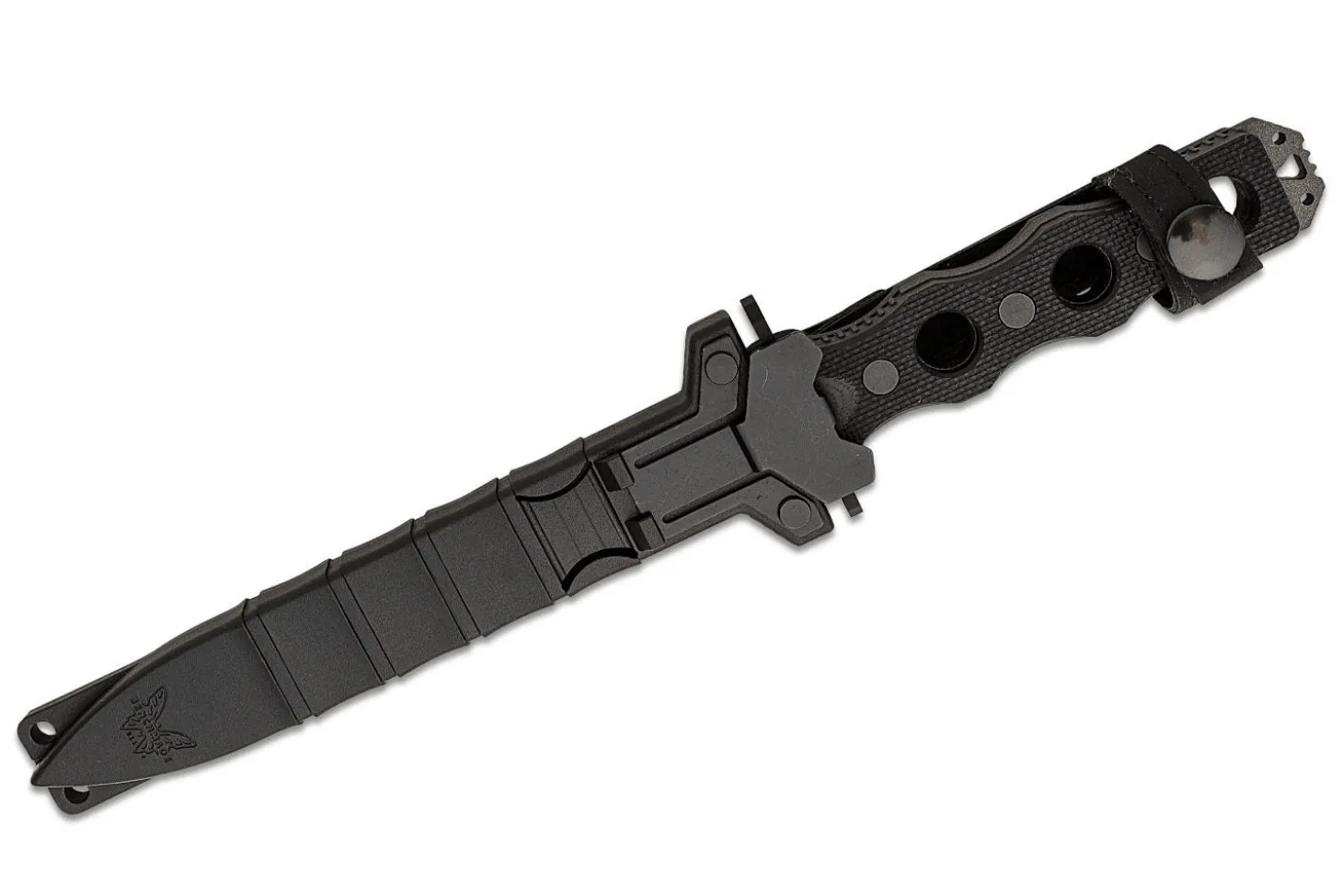 Couteau Benchmade SOCP 185SBK lame semi-dentée 18cm manche ajouré en G10 noir avec étui