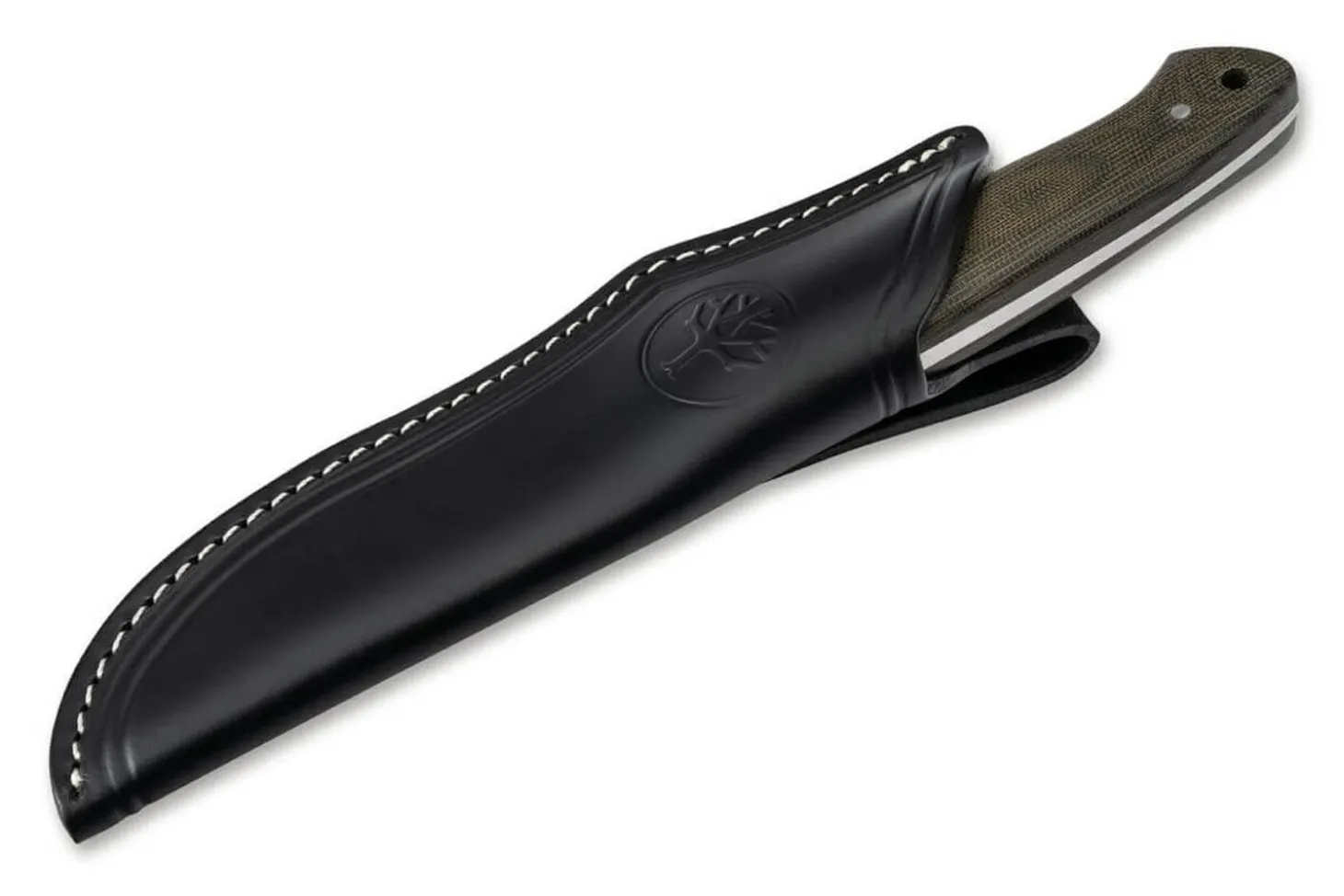 Couteau Böker Arbolito Hunter 02BA351M lame en acier 12cm manche en micarta vert + étui en cuir noir