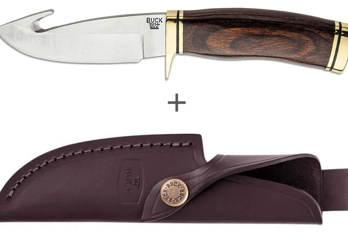 Couteau Buck 191 Zipper 0191BRG lame guthook 10,5cm manche bois de noyer + étui cuir