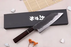 Couteau bunka 16,5cm japonais artisanal Naoki Mazaki WS2 Black Nashiji
