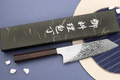 Couteau bunka 16,5cm japonais artisanal Hatsukokoro Ginga ATS-34 Damas ébène