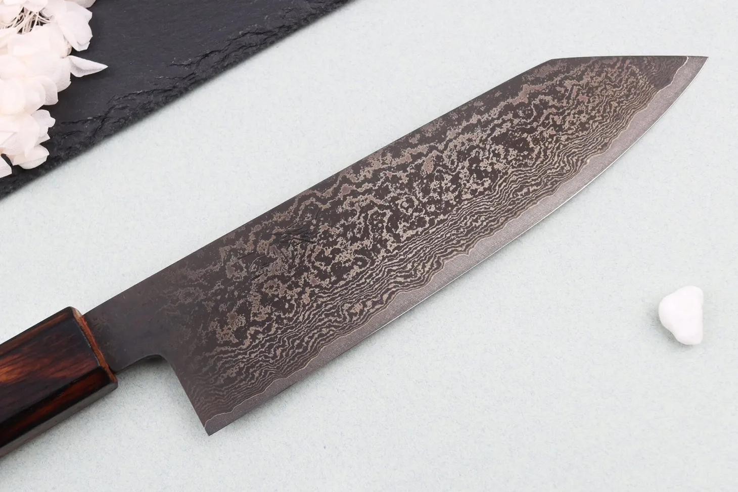 Couteau bunka 18cm japonais artisanal Nakamura Kaishin Ginsan Black Damas