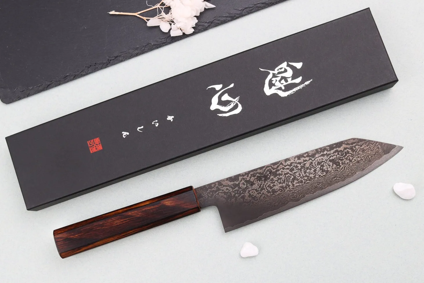 Couteau bunka 18cm japonais artisanal Nakamura Kaishin Ginsan Black Damas