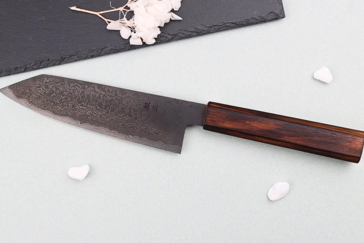 Couteau bunka 18cm japonais artisanal Nakamura Kaishin Ginsan Black Damas