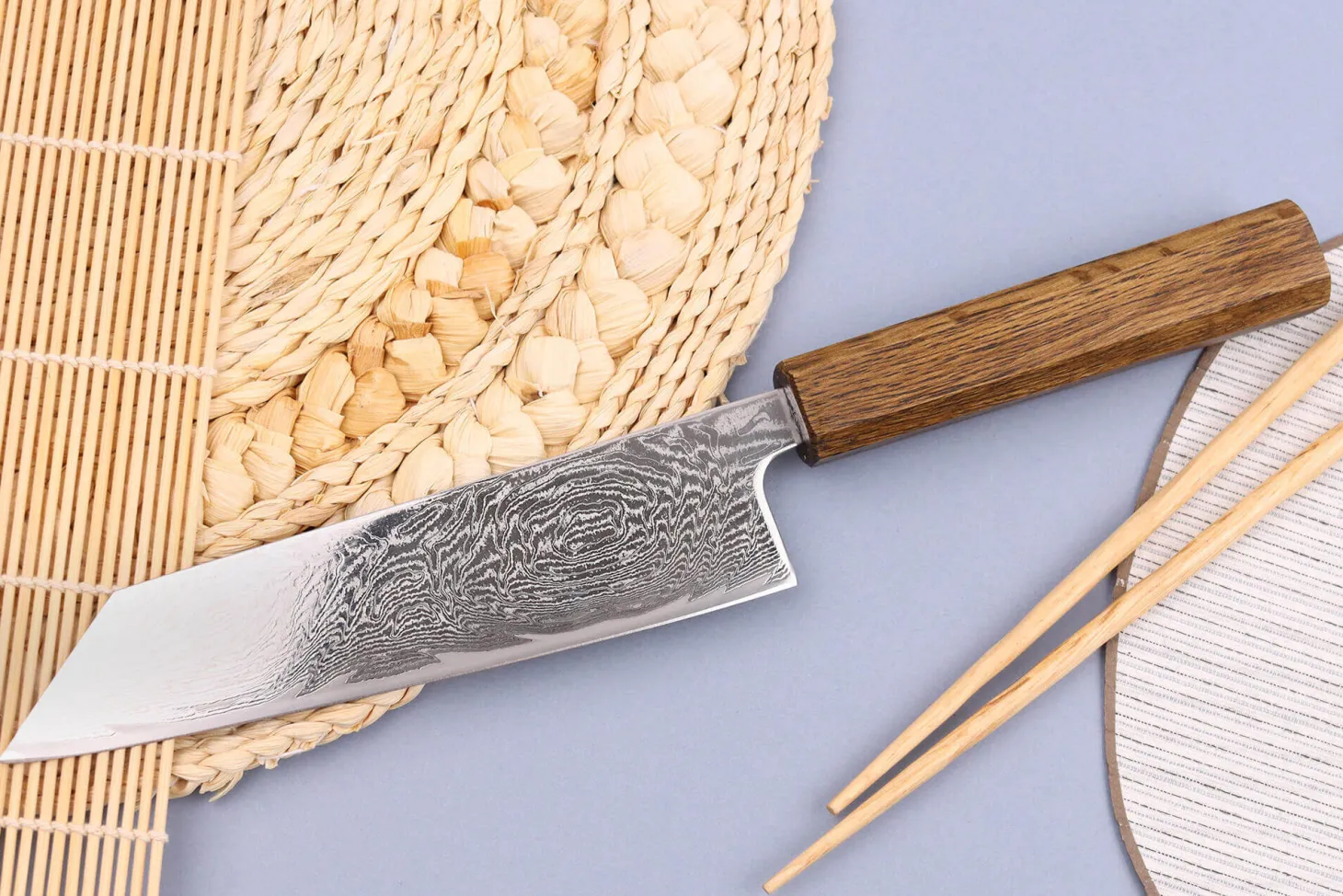 Couteau bunka japonais artisanal Wusaki Unagi AUS10 damas 17,5cm manche chêne