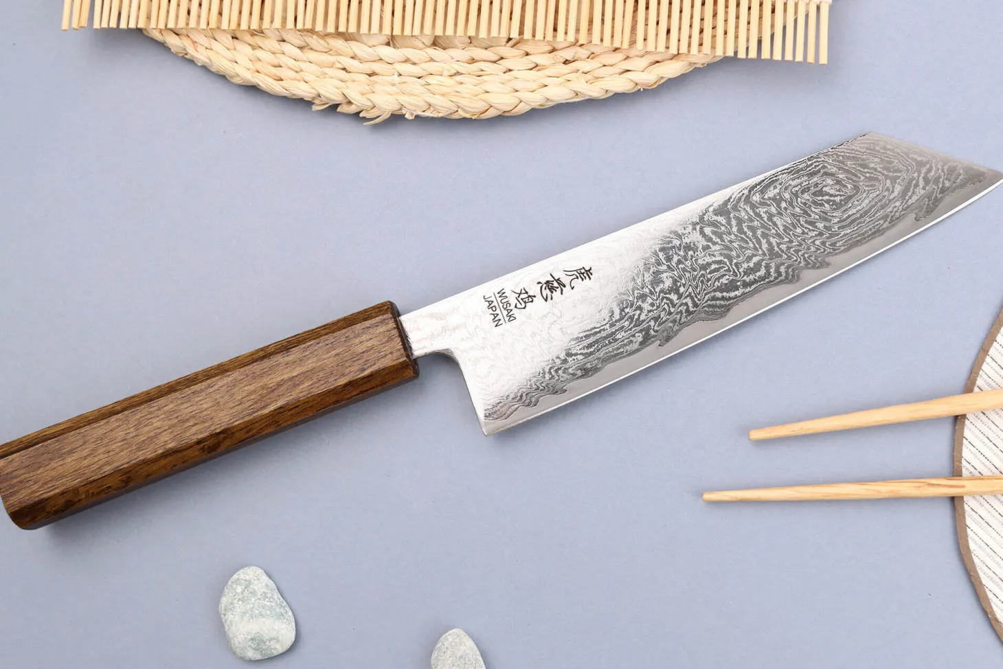 Couteau bunka japonais artisanal Wusaki Unagi AUS10 damas 17,5cm manche chêne