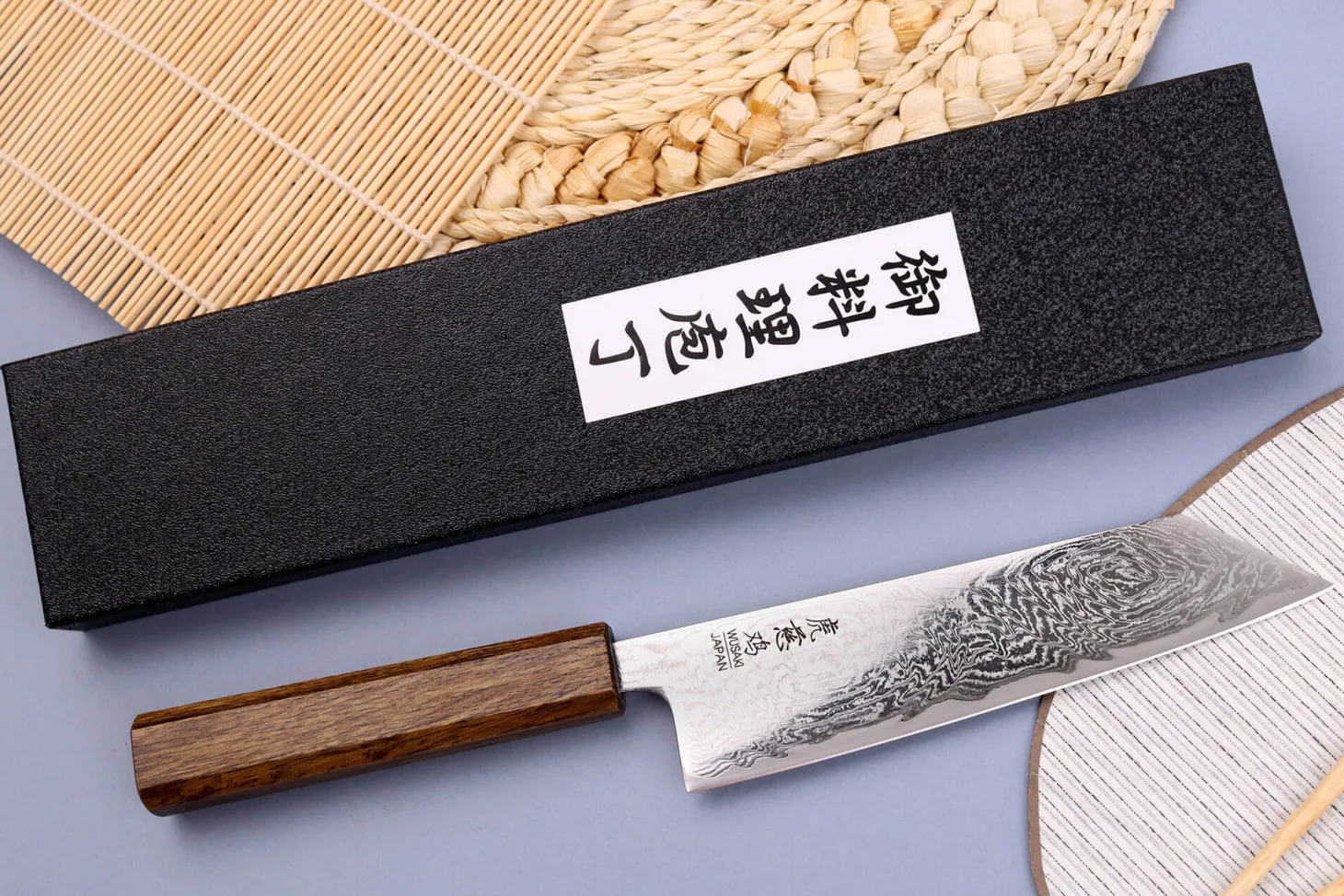 Couteau bunka japonais artisanal Wusaki Unagi AUS10 damas 17,5cm manche chêne