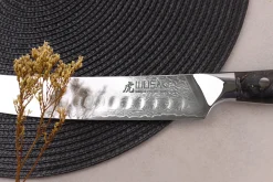 Couteau à découper Wusaki Sakin Damas 10Cr 25cm manche en fibre de carbone et feuille d'or