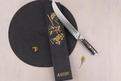 Couteau à découper Wusaki Sakin Damas 10Cr 25cm manche en fibre de carbone et feuille d'or