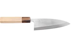 Couteau deba 15cm japonais artisanal Nakamura Kaishin Saku WS2 en magnolia