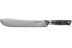 Couteau de boucher Wusaki Sakin Damas 10Cr 22cm manche en fibre de carbone et feuille d'or