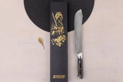Couteau de boucher Wusaki Sakin Damas 10Cr 22cm manche en fibre de carbone et feuille d'or