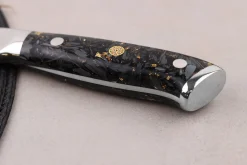 Couteau de boucher Wusaki Sakin Damas 10Cr 22cm manche en fibre de carbone et feuille d'or