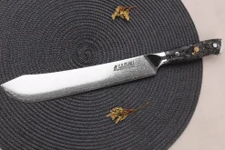 Couteau de boucher Wusaki Sakin Damas 10Cr 22cm manche en fibre de carbone et feuille d'or