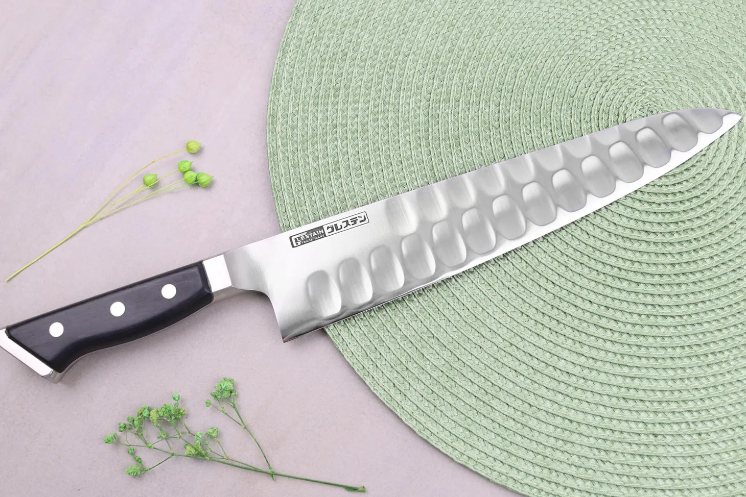 Couteau de chef alvéolé japonais Glestain K series 24cm