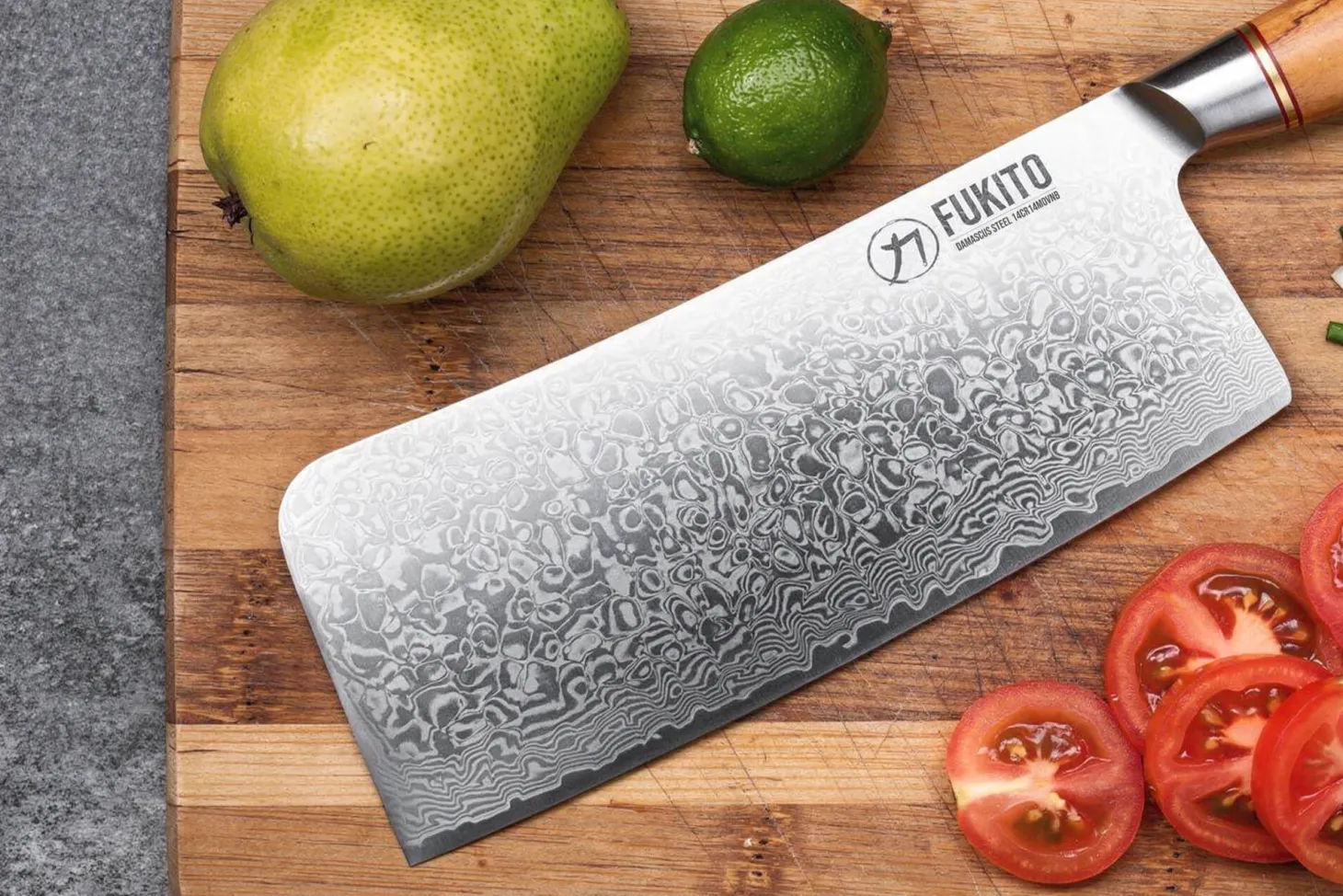 Couteau de chef chinois Fukito Olive Damas 14Cr 17cm