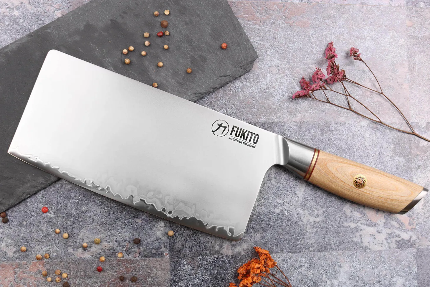 Couteau de chef chinois Fukito Pakka San Mai 19cm