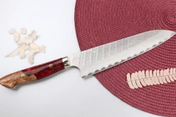 Couteau de chef 21cm japonais artisanal Nigara Hamono Migaki Tsuchime SG2 manche en acrylique