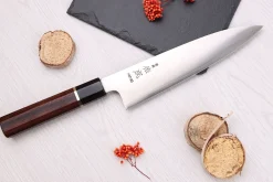 Couteau de chef 21cm japonais artisanal Sukenari HAP40 San Maï manche en bois de rose