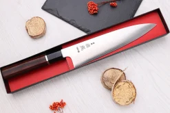 Couteau de chef 21cm japonais artisanal Sukenari HAP40 San Maï manche en bois de rose