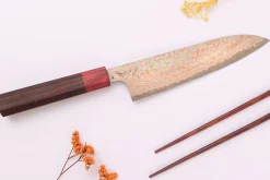 Couteau de chef 18cm japonais artisanal Takeshi Saji VG10 Rainbow Nashiji
