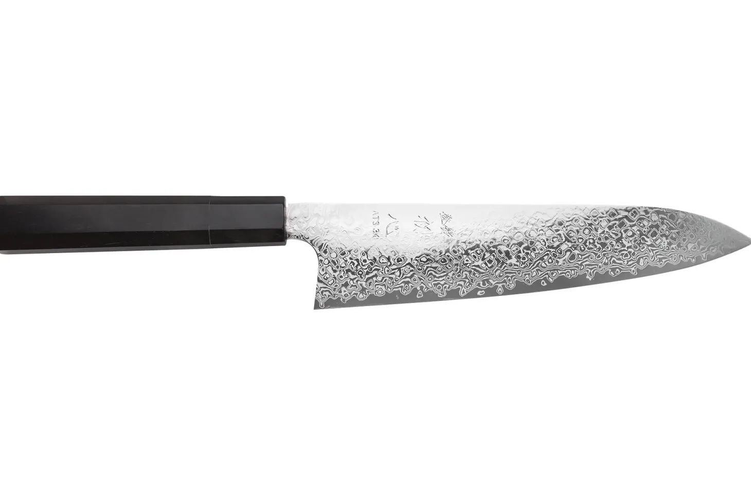 Couteau de chef 21cm japonais artisanal Hatsukokoro Ginga ATS-34 Damas ébène