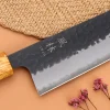 Couteau de chef 24cm japonais artisanal Yuzo Black AS chêne brûlé