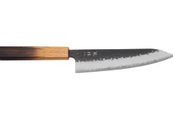 Couteau de chef 18cm japonais artisanal Yuzo Black AS chêne brûlé
