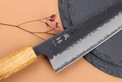 Couteau de chef 21cm japonais artisanal Yuzo Black AS chêne brûlé